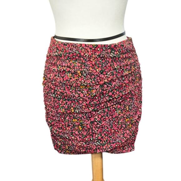 LEITH Womens Floral Pink Multicolor Stretch Tulip Mini Skirt Medium Indie Boho - Picture 1 of 16